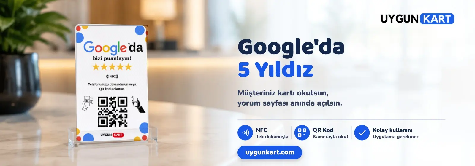 Google yorum kartı: müşteriniz kartı okutsun, yorum sayfası anında açılsın